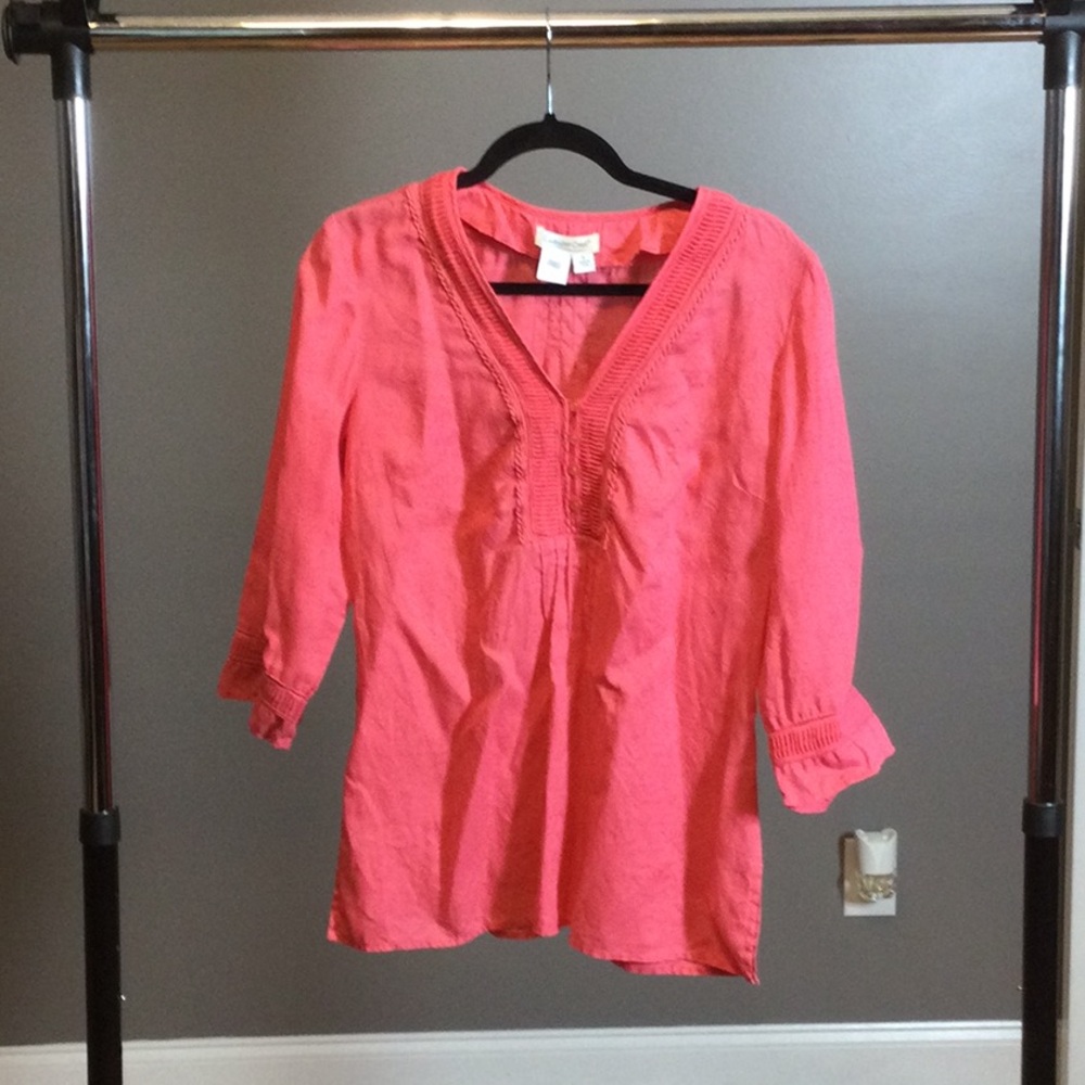 M Coldwater Creek Women's Coral/Pink V-Neck Tunic Top